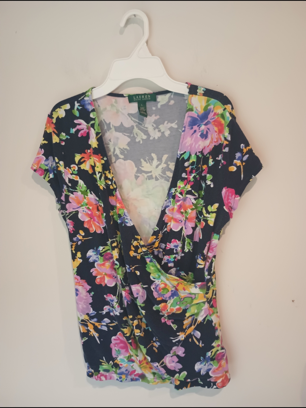 Lauren Ralph Lauren Navy Floral Wrap V-Neck Top